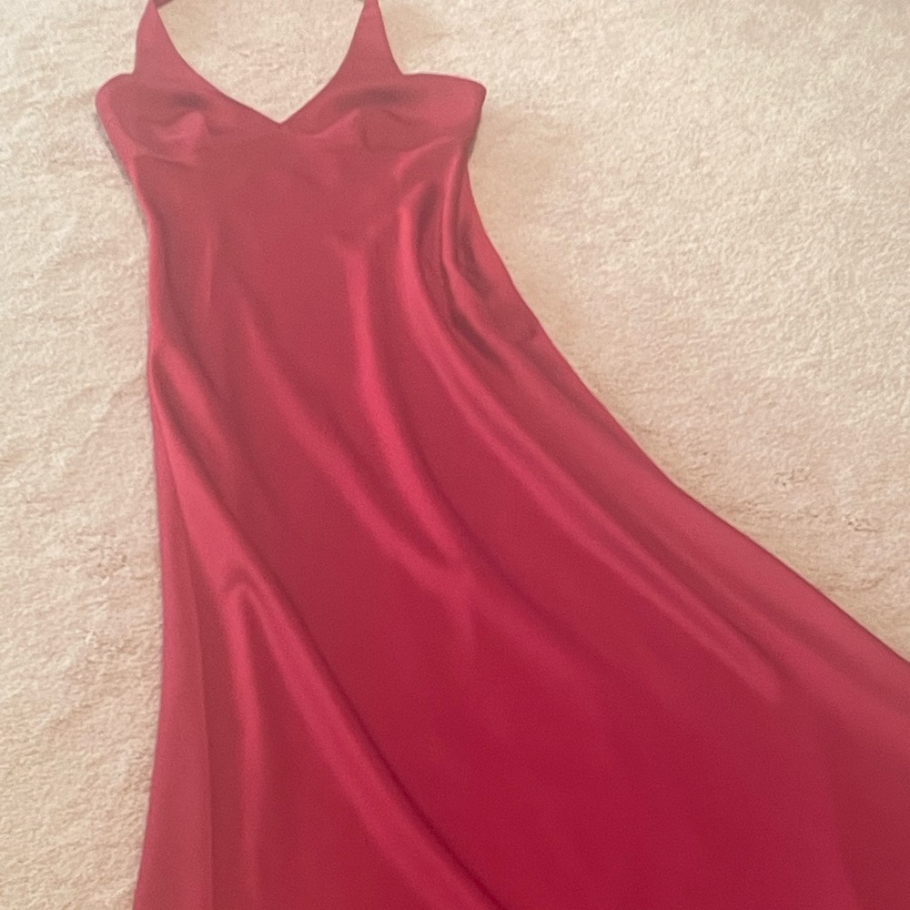 BCBG v neck red satin stunner - perfect for the holidays!